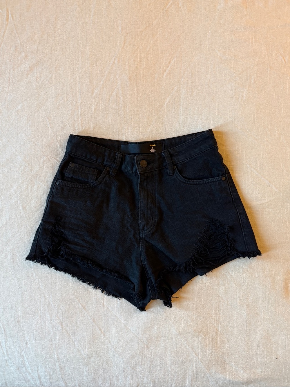 Factorie Black Distressed Denim Shorts
